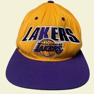VTG Los Angeles Lakers Hat Men Snap Back Yellow Purple Adult NBA Mitchell & Ness